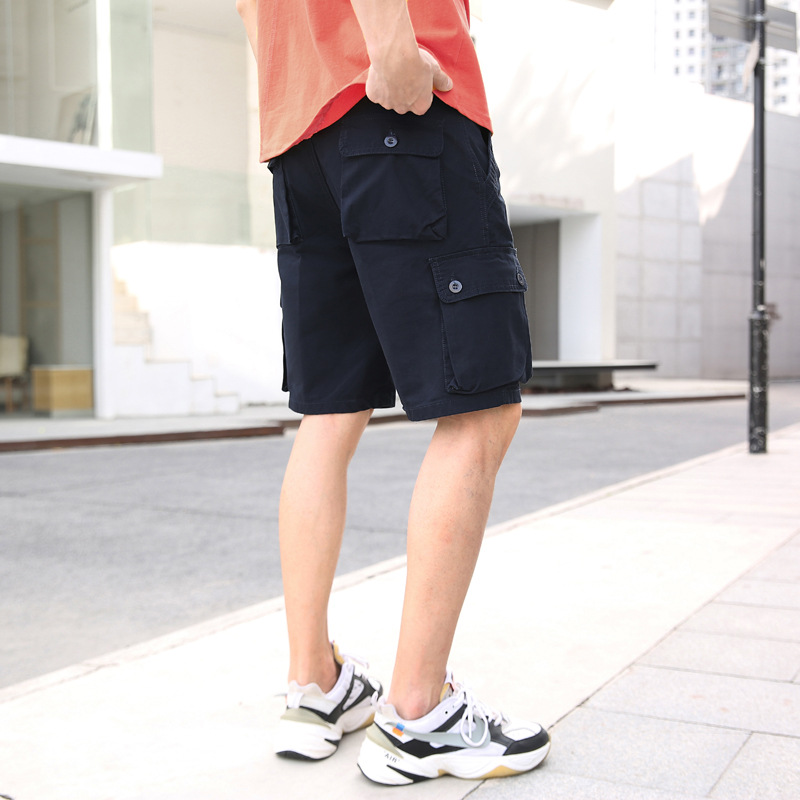 2022 verano Comercio exterior estilo coreano recortado pantalones cortos hombres rectos multi-Bolsa de ropa de trabajo cortos ins moda de los hombres jóvenes pantalones Casuales