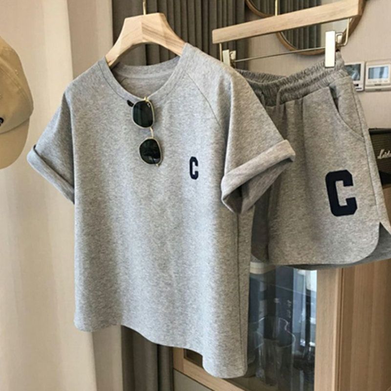 Trendy Cross-border Women's Summer New Style Student Loose-fitting Sports Shorts And Round-neck Short-sleeve Casual_ecoleips.com
