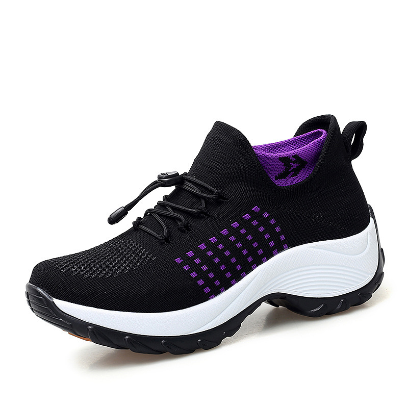 2022 Spring And Autumn New Sports Shoes Socks Shoes Mother Shoes Flying Woven Cross-border Hot Sale Large Size Shoes Women's Thick Bottom Rocking Shoes