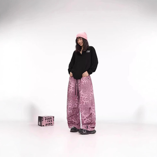 American streetwear leopard print hip-hop paratrooper casual pants for women, spring and summer street jazz dance work pants, trendy
