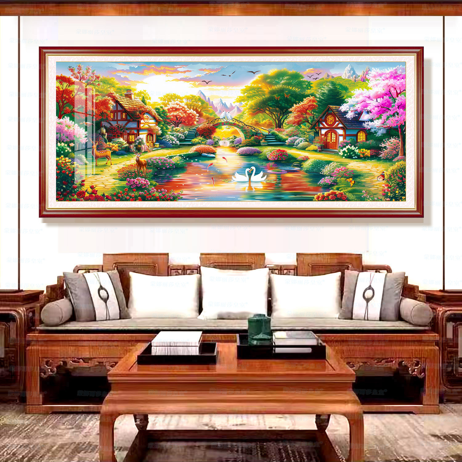 [Algodón importado] Mona Lisa Real Jardín de bordado cruzado Cottage Floral Paisaje Sala de estar gran bordado a mano image 2