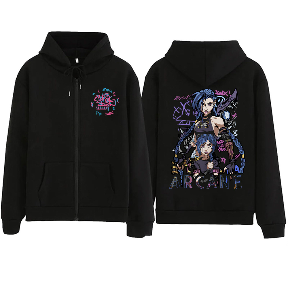 Hot Anime Arcane-Jinx Zipper Hoodie Harajuku Pullover