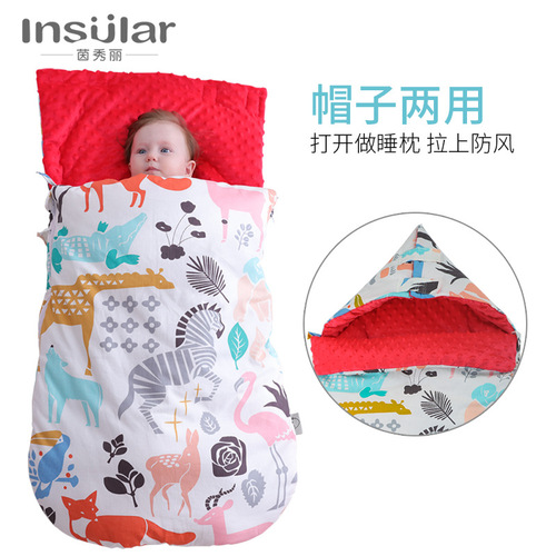 Baby beanie blanket pure cotton thickened anti-jump baby sleeping bag autumn and winter dual-use newborn quilt sleeping bag wholesale