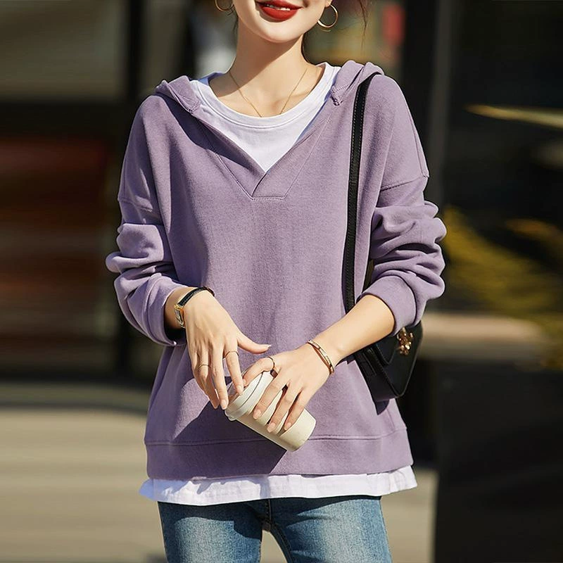 Весенне-осенний комплект из двух предметов для отдыха, уменьшающий возраст, 150kg г., женская куртка средней длины с капюшоном больших размеров.