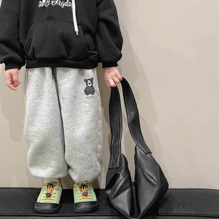 新款秋冬一体绒加厚男女童印花小熊运动裤收口卫裤童裤|ms