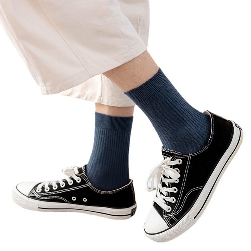 【New Item】Autumn and Winter Thick Athletic Breathable Mid-Calf Business Long Socks for Men, Double-Needle Solid Color Cotton Socks, Wholesale