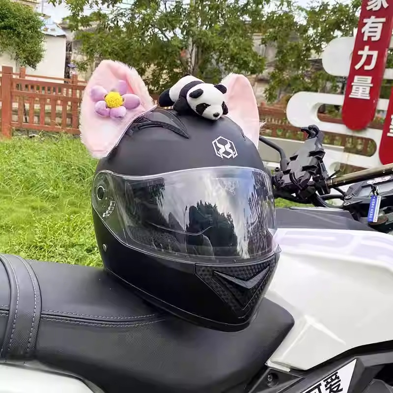 Cool Rainbow Tie-dye Animal Ear Handmade Helmet Decoration Motorcycle Accessories Detachable