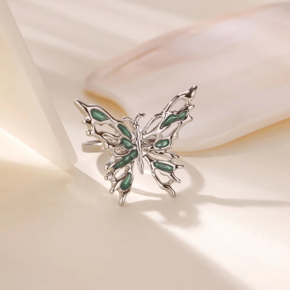 Artificial Gemstones, Imitation Pearl Inlay Material Wholesale Jewelry IG Style Geometric Butterfly Dragon Copper Asymmetrical Enamel Open Rings