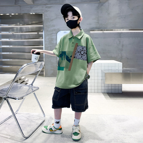 Children's Clothing Boys Summer T-shirt 2024 New Middle and Large Children Summer Boys Pure Cotton Polo Shirt Short Sleeve Trendy T