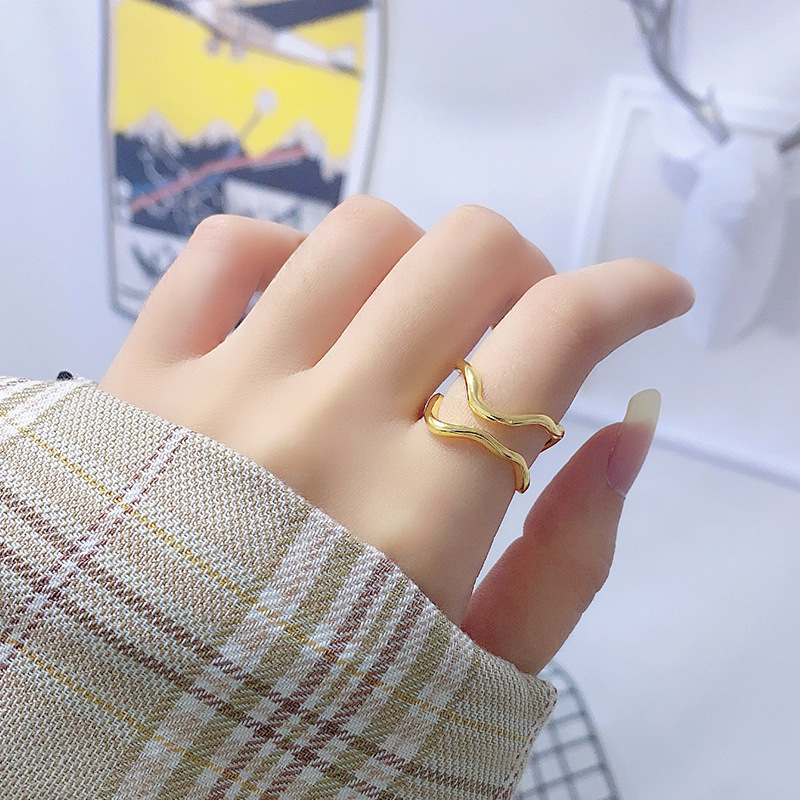 New simple geometric open doublelayer irregular index finger ringpicture13