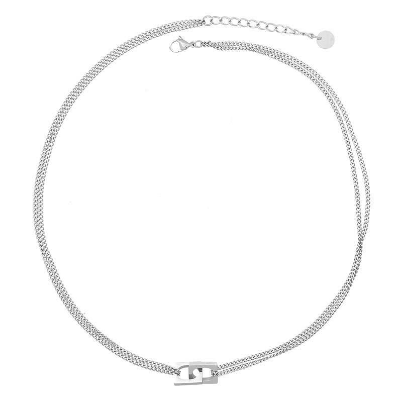 Collier double couche minimaliste en acier titane maillon_voghion.com
