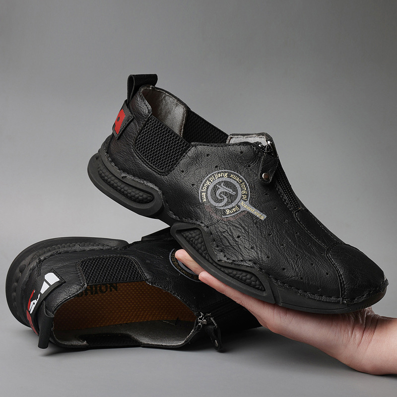 春夏季2022新品爆款跨境大码男士休闲皮鞋真皮松紧拉链韩版运动鞋|ms