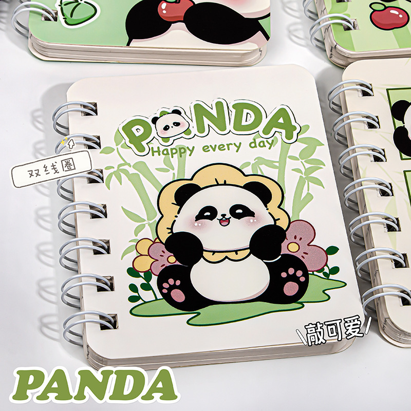 Cute panda bobina de bolsillo cuaderno de dibujos animados portátil cuaderno de tareas mini cuaderno horizontal