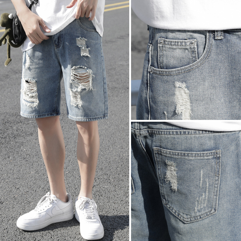 Wave cool and refreshing hole cowboy shorts man Trend 2022 summer Thin section full marks trousers leisure time Pants