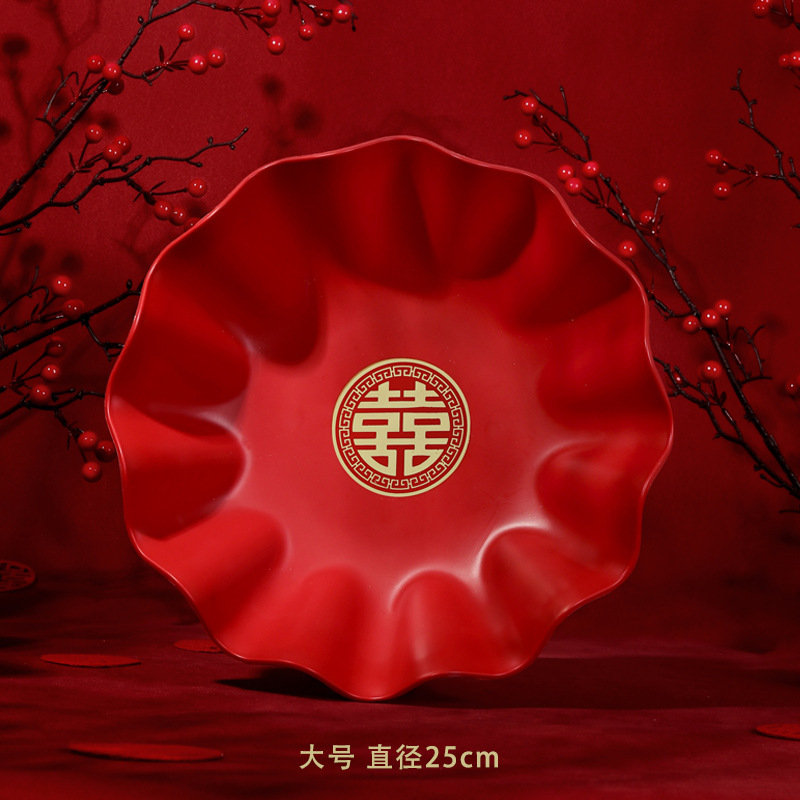 Productos de boda al por mayor nuevos platos de bodas chinos de encaje rojo platos de frutas secas platos de bodas grandes y medianos