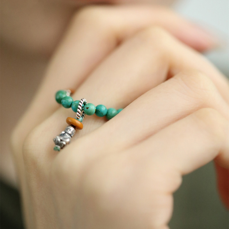 Elastic Cord Turquoise Ring For Women Chinese Style Designer Ring_voghion.com