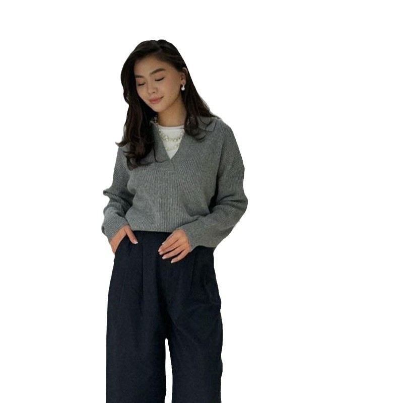 2024 otoño nuevo Europa y América Amazon ropa de mujer transfronteriza de color sólido cuello en V estilo casual suéter de cabeza universal image 5