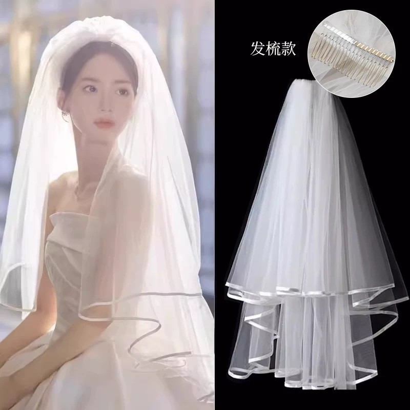 Double-Layer Lace Bridal Veil for Bachelorette Party and Wedding Photos — detail image 1