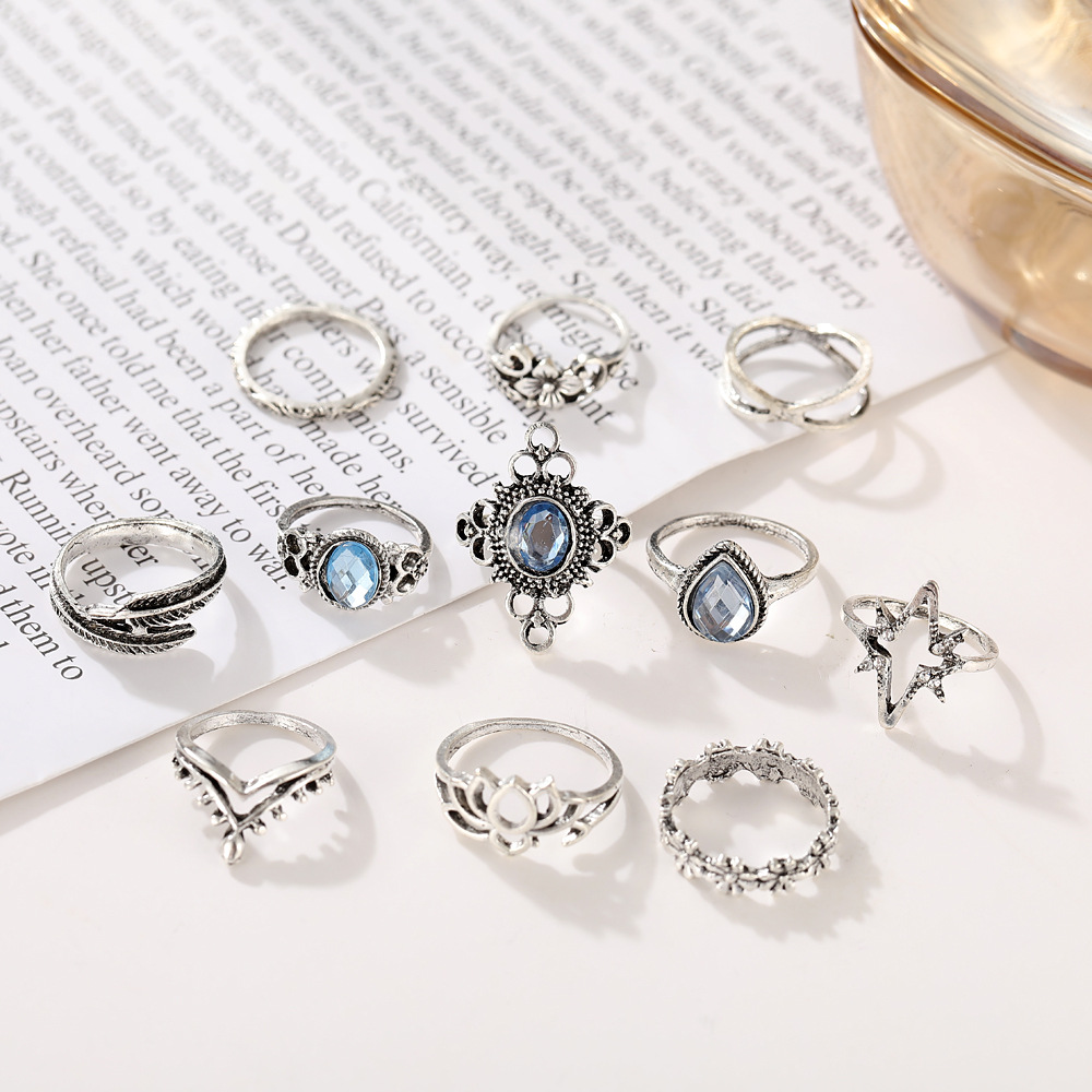 Fashion Solid Color Alloy Plating Inlay Artificial Gemstones Rhinestones Rings 1 Set