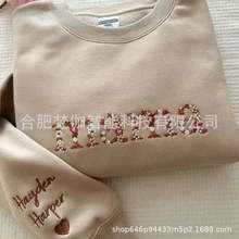 跨境刺绣卫衣母亲节mama文字小花刺绣刺绣工艺母亲节日小花文字刺