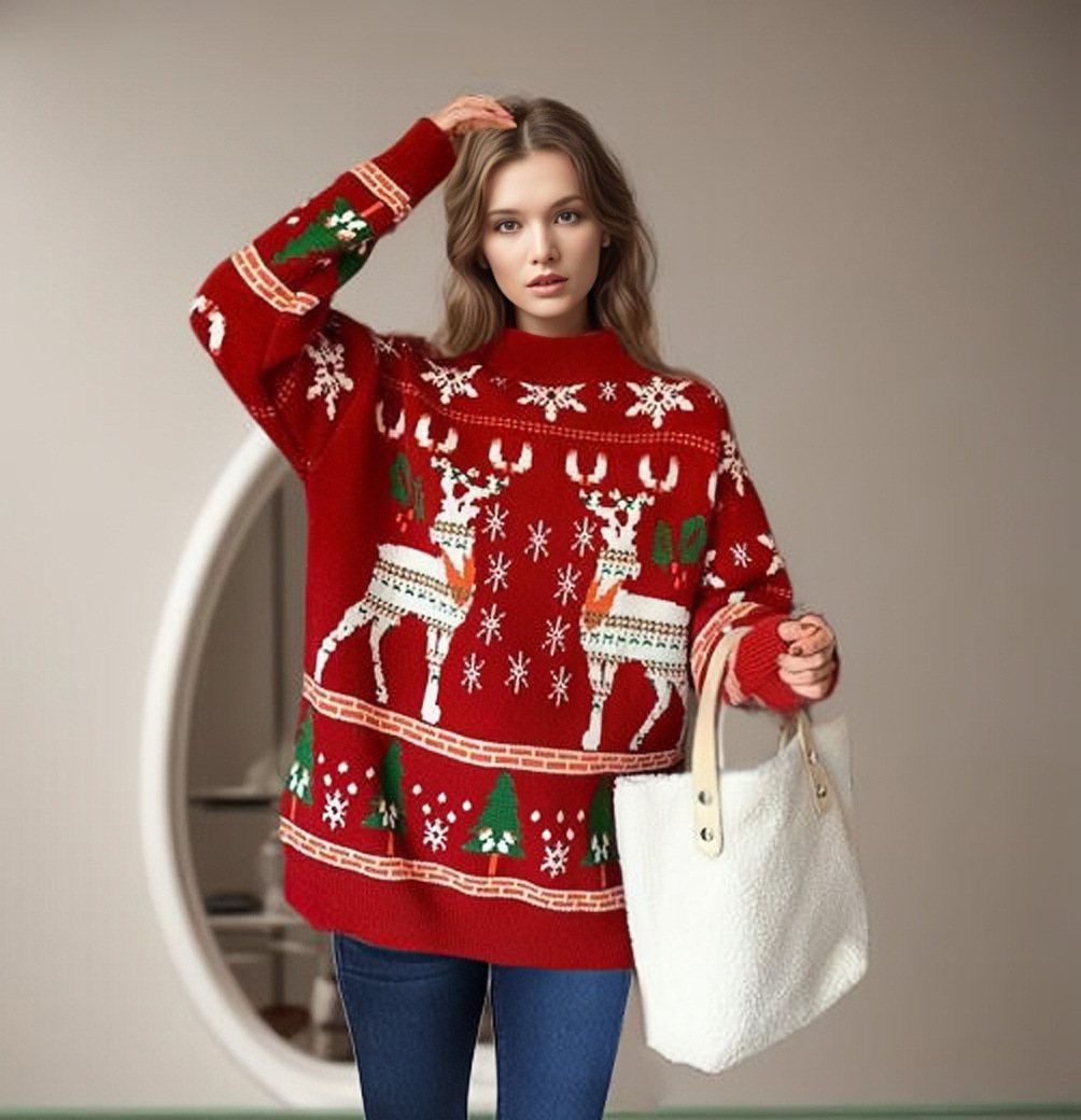 Women's Christmas Jumper With Double Elk Pattern For Winter_voghion.com
