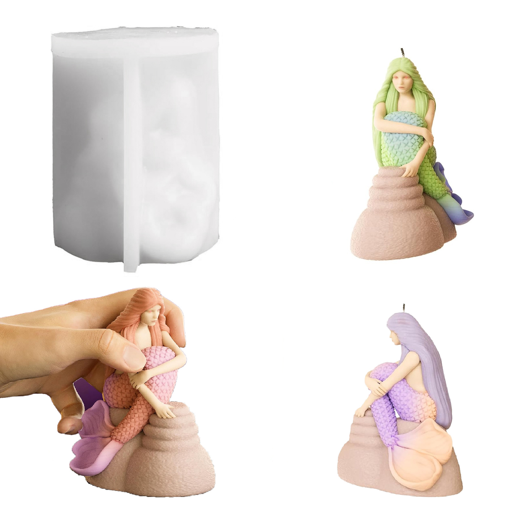 3D Human Figure Mermaid Aromatherapy Candle Silicone Mold DIY Ocean Mermaid Princess Statue Gypsum Ornament