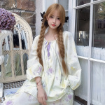 天使觅睡衣82061 100%棉睡衣女春夏季薄款法式田园风宽松大码薄款