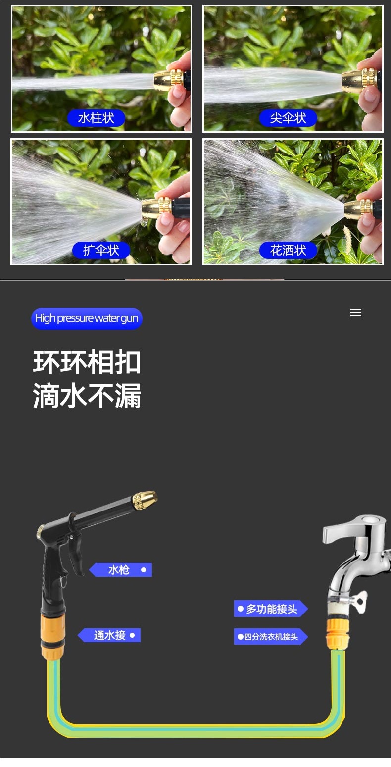High-Pressure Car Wash Water Gun for Home Use, Powerful Booster Tool for Car Washing, Car Brush Nozzle, Hose for Watering Plants