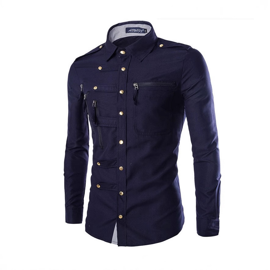 Plus tamaño nuevo recomendar europeo y americano domineering SLIM-Fit camisa de manga larga camisa de los hombres complejo multi-botón camisa