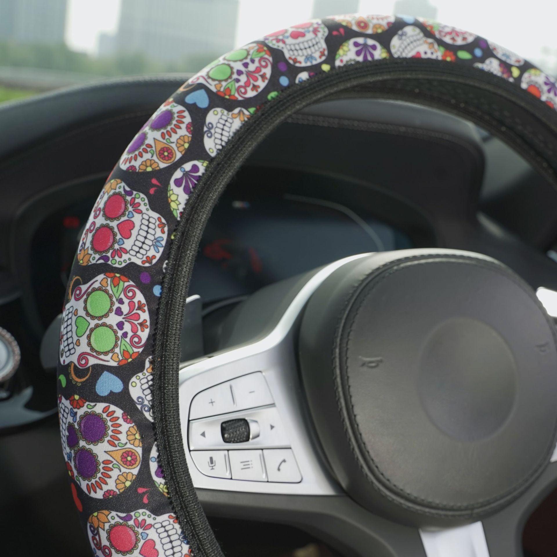 New car steering wheel cover skull printing without inner ring four seasons universal cross-border explosion car handle cover wholesale