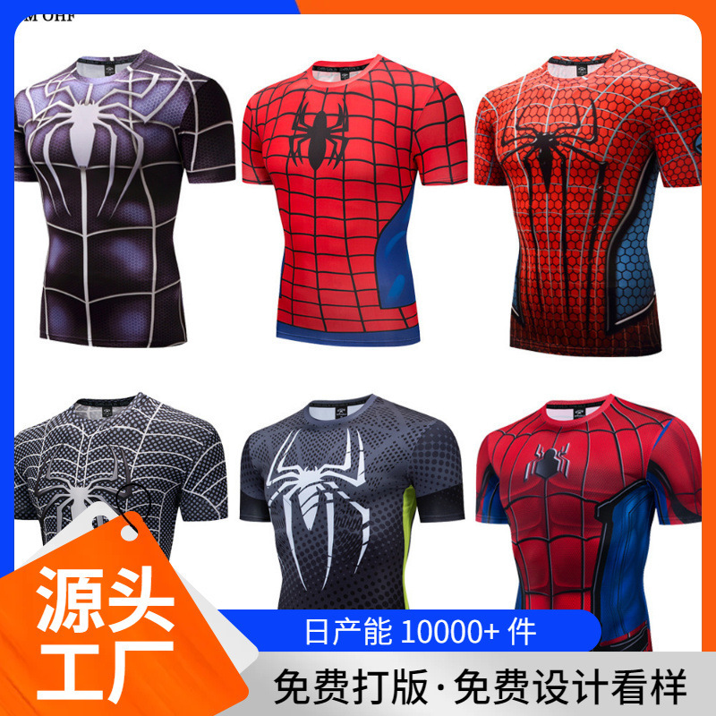 2022 Digital 3D Spider-Man Printed Fitness Clothes Tight Clothes Sports Quick-drying Clothes Marvel Long-sleeved T-shirt Men's Top