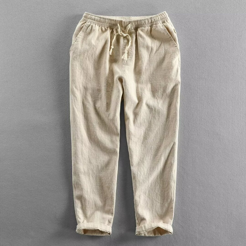 Men's Spring Waist Cotton Linen Pants Summer Thin Quick-drying Linen All-match Casual Ankle-length Pants Loose Straight Pants Men's Spring Waist Cotton Linen Pants Summer Thin Quick-drying Linen All-match Casual Ankle-length Pants Loose Straight Pants