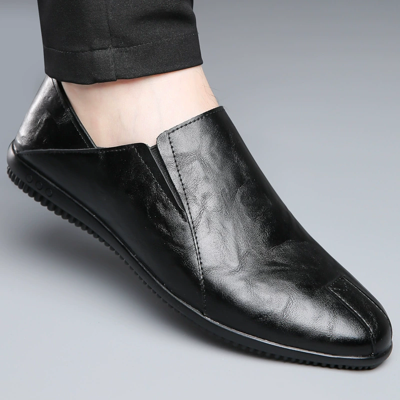 Новая повседневная мужская кожаная обувь 2024 новая дышащая и неприятный запах повседневная обувь мягкая подошва ленивая автомобильная обувь