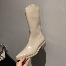 靴子女2022年新款馬丁靴女粗跟單靴中筒西部牛仔靴時尚尖頭短靴女