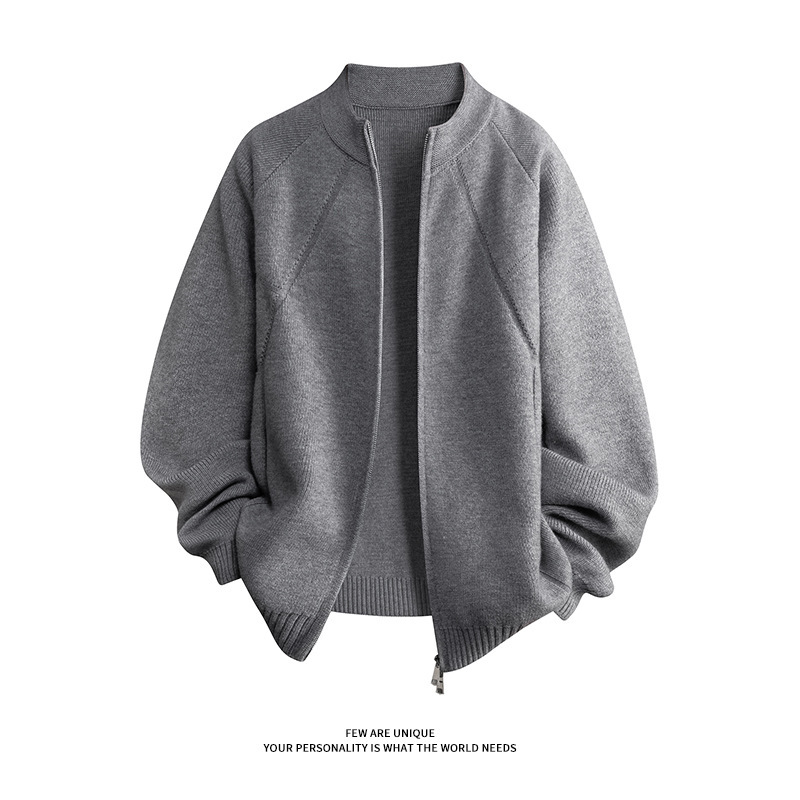 Two-Way Zipper Stand-Up Collar Knitted Cardigan Sweater Jacket for Men 2026 Spring and Autumn Heavy-Duty Lazy Style Men's Top Clothing Two-Way Zipper Stand-Up Collar Knitted Cardigan Sweater Jacket for Men 2026 Spring and Autumn Heavy-Duty Lazy Style Men's Top Clothing
