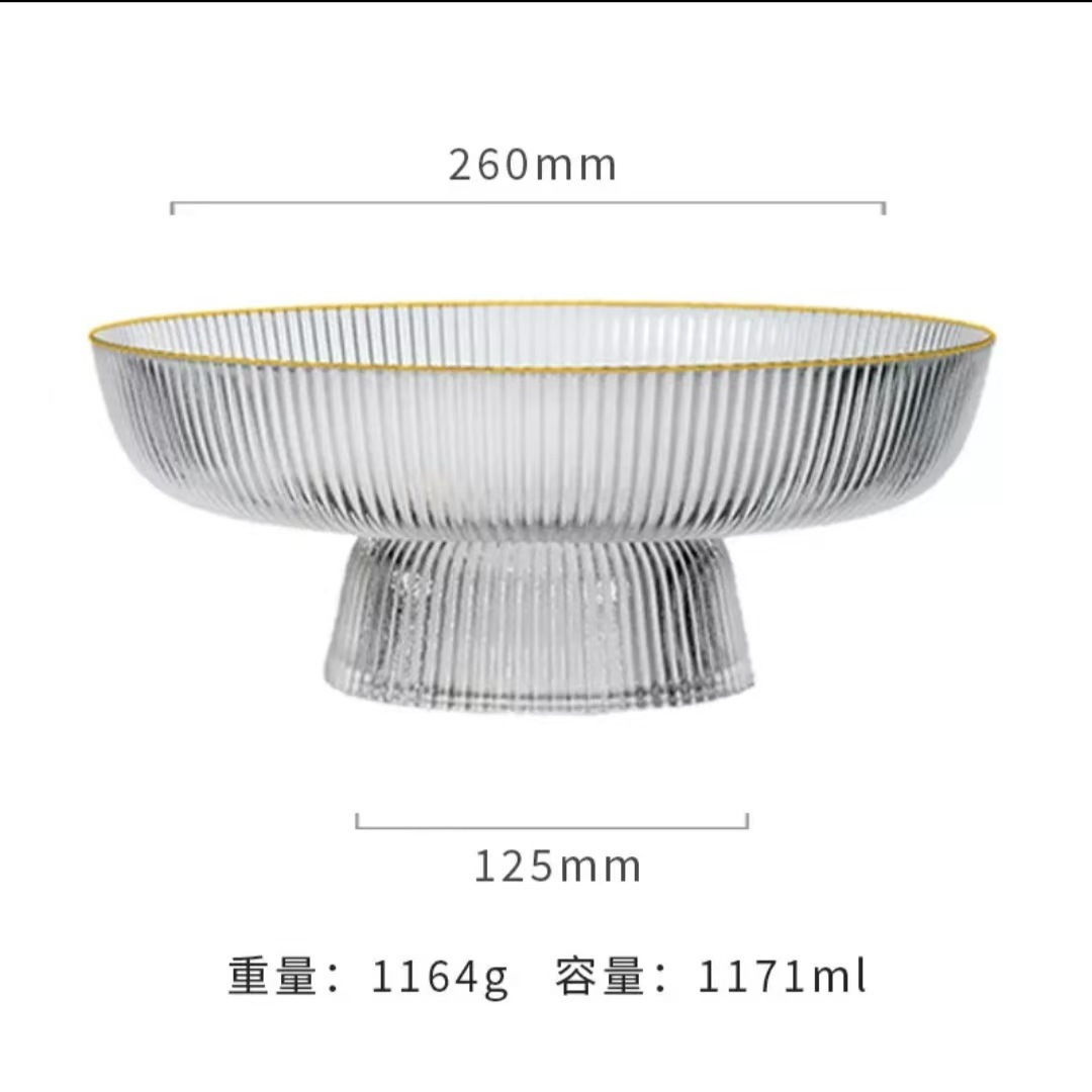 Plato de fruta alto de vidrio de lujo ligero, sala de estar para el hogar, plato de fruta exquisito, bandeja de refrigerio de alta calidad, vajilla al por mayor