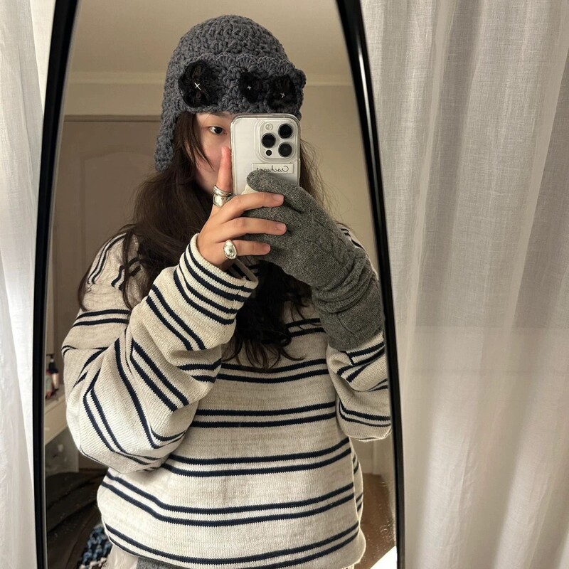 旅游拍照出片花朵针织护耳帽女秋冬小众翻边毛线飞行帽雷锋帽子潮|undefined