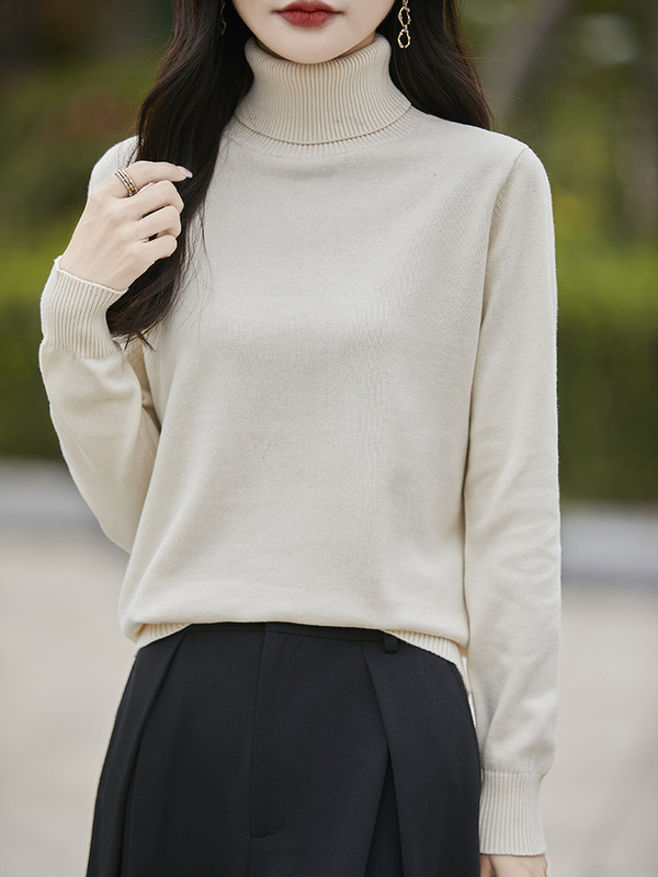 Cotton Turtleneck Sweater for Women 2026 Autumn and Winter New Style Pullover Loose Slimming Look Knitted Bottoming Shirt Women's Top