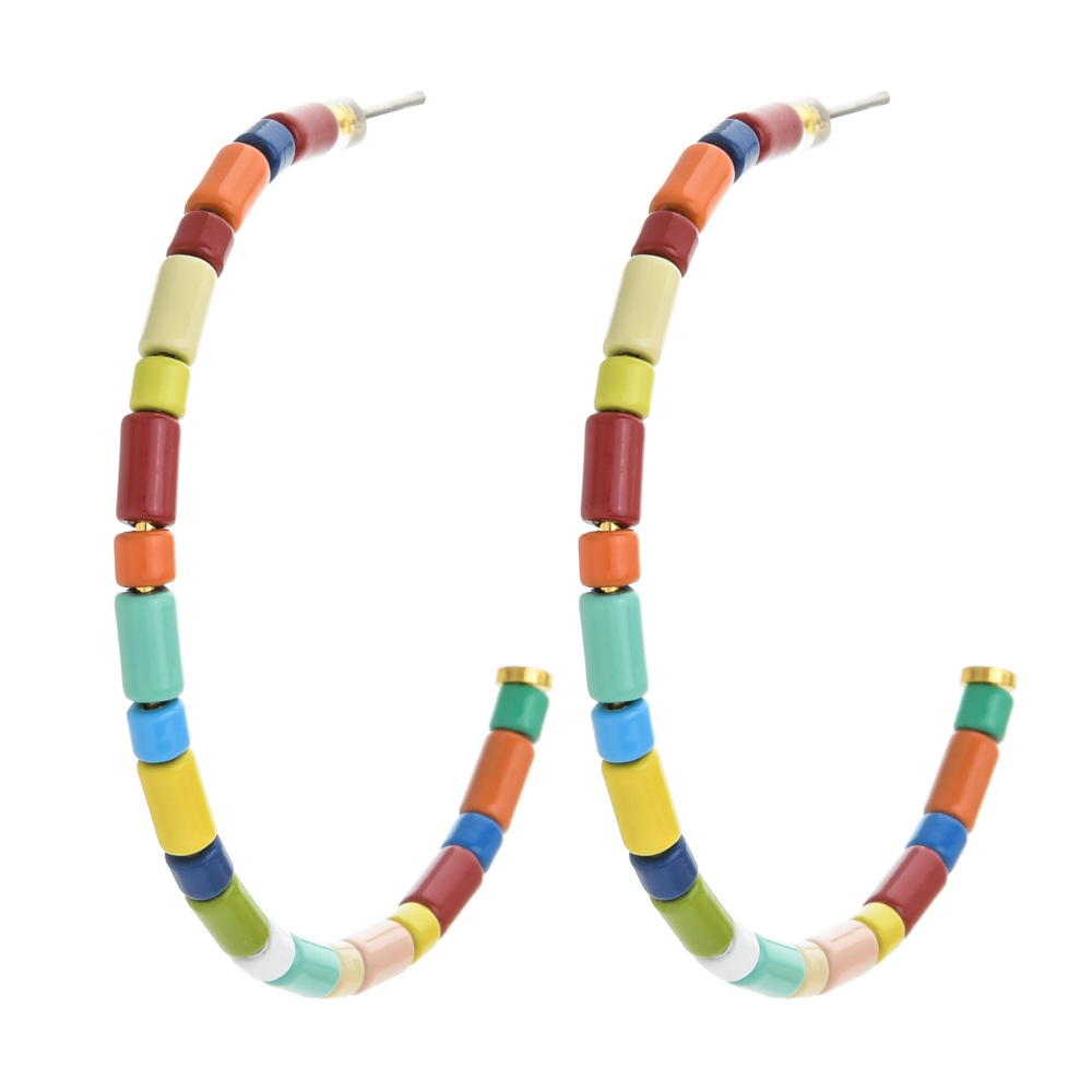 Alloy Material 1 Pair Vintage Style Classic Style C Shape Geometric Beaded Enamel Alloy Ear Studs