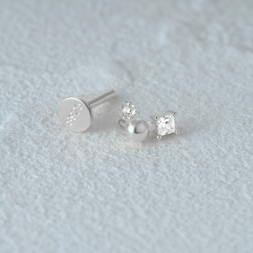 2g Weight Zircon Inlay Material Ear Studs Classification 1 Piece Quantity Daily Occasion 925 Sterling Silver Material Geometric Pattern Women's Gender Plating Design Simple Style Style 1 Piece Ear Cartilage Rings & Studs Simple Style Geometric 925 Sterling Silver Plating Zircon 17