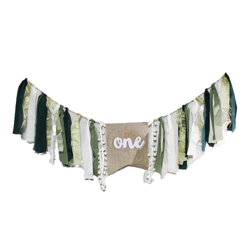 Transfronterizo Amazon Boys Cumpleaños 1 año Banners de silla alta Tirando de la bandera Serie verde Accesorios fotográficos Spot