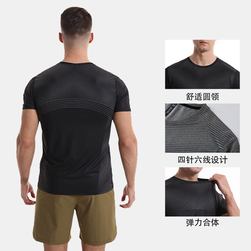 Moda casual rayas deportes de secado rápido de manga corta de los hombres Slim running t-shirt sudor-absorbente transpirable entrenamiento de baloncesto ropa de entrenamiento