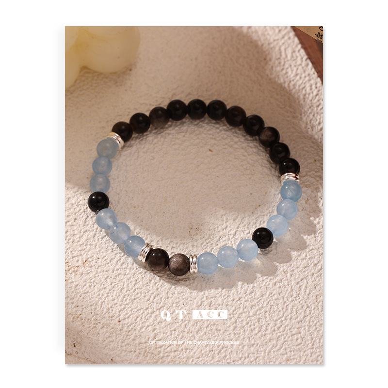 Nuevo estilo chino de vacaciones al mar primavera y verano pequeña fresca imitación de anabavia obsidiana piedra natural pulsera de cuentas pulsera mujer