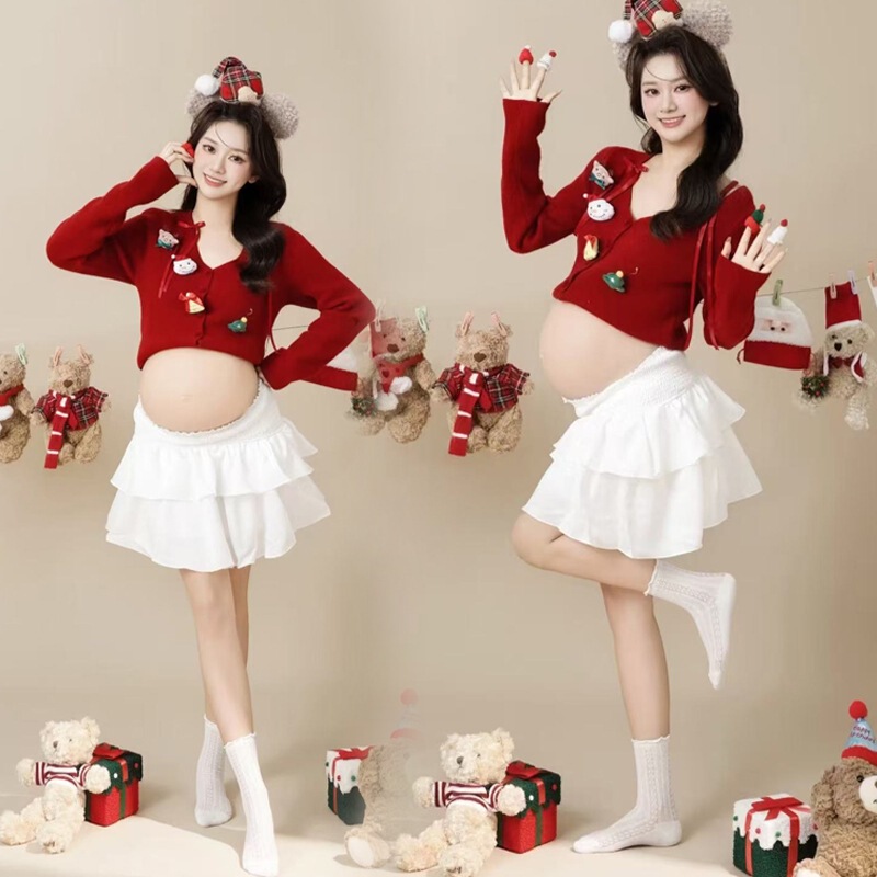 New Photo Studio New Year Big Red Pregnant Women Photo Clothing Christmas Theme Cute Knitted Home Photo Clothes