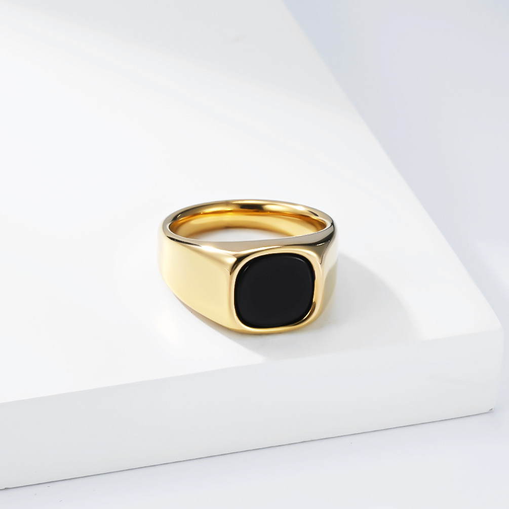 Unisex Minimalistischer Quadratischer Ring Mit Schwarzem Stein_voghion.com