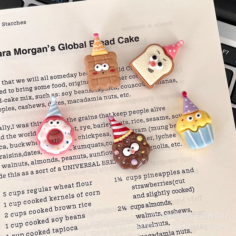 Cartoon Resin Stuffy Eyes Biscuit Toast Food Play Hat Refrigerator Sticker Magnetic Refrigerator Decorative Message Sticker