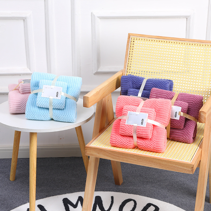 toalla de coral de alta densidad toalla de baño de absorción de agua para el hogar seco rápido engrosado toalla de cabello seco engrosado toalla de regalo de color simple