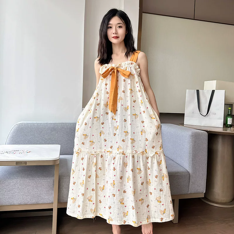 Летнее хлопковое slip dress, тонкая пижама для мамы, большой размер, свободный крой