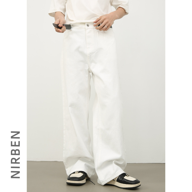 Nirben Cowboy | Basic Ten-Color Korean Style Retro Semi-Elastic Waist Loose Straight-Leg Jeans for Men, American Style Trendy