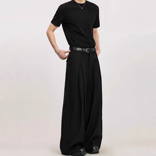 Spring and autumn new style heavy American retro black three-dimensional pleated wide-leg casual pants for men and women's design suit pants